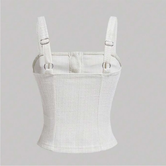 Chic Off White Tweed Button-Up Top - Picture 2 of 3